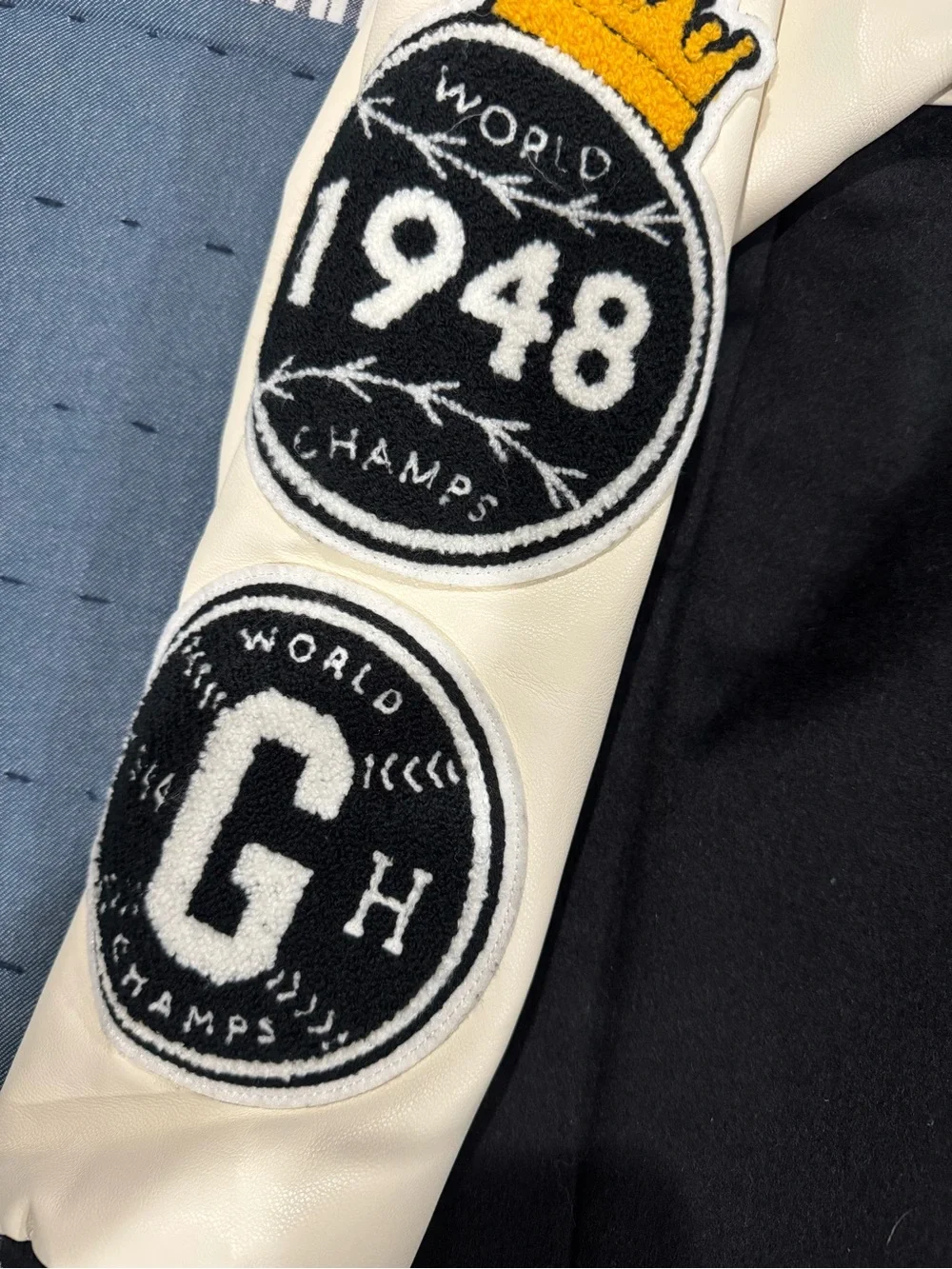 Ebbets Field Flannels Black and Cream Wool Bomber Varsity Jacket